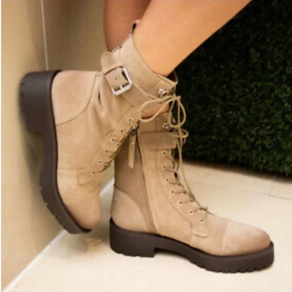 NEW Sam Edelman Suede Leather Lug Sole Buckle Combat Boot - Picture 3 of 10